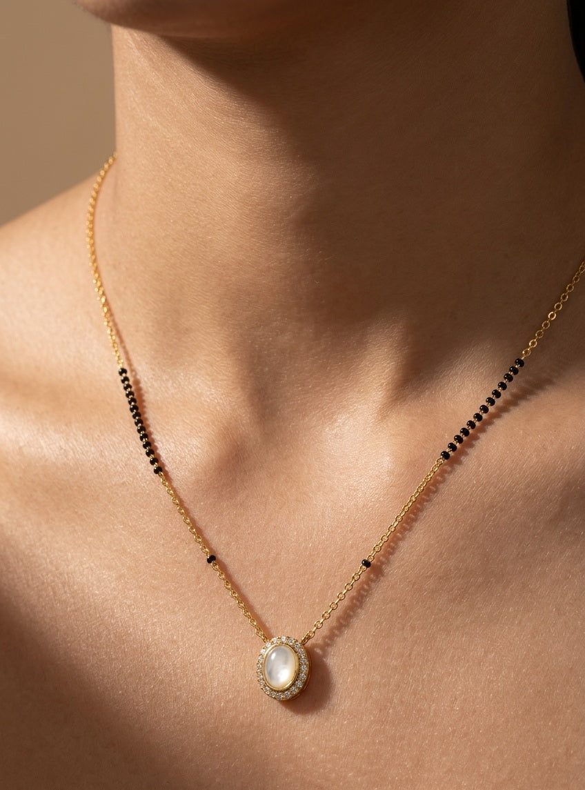Anti Tarnish Mangalsutra White Stone Pendant 18K Gold Plated