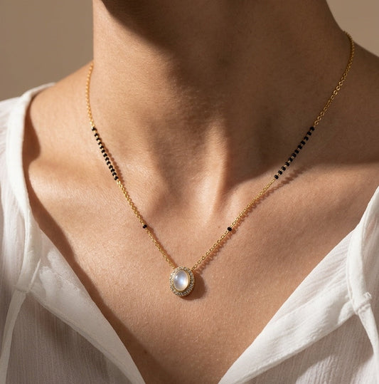 Anti Tarnish Mangalsutra White Stone Pendant 18K Gold Plated