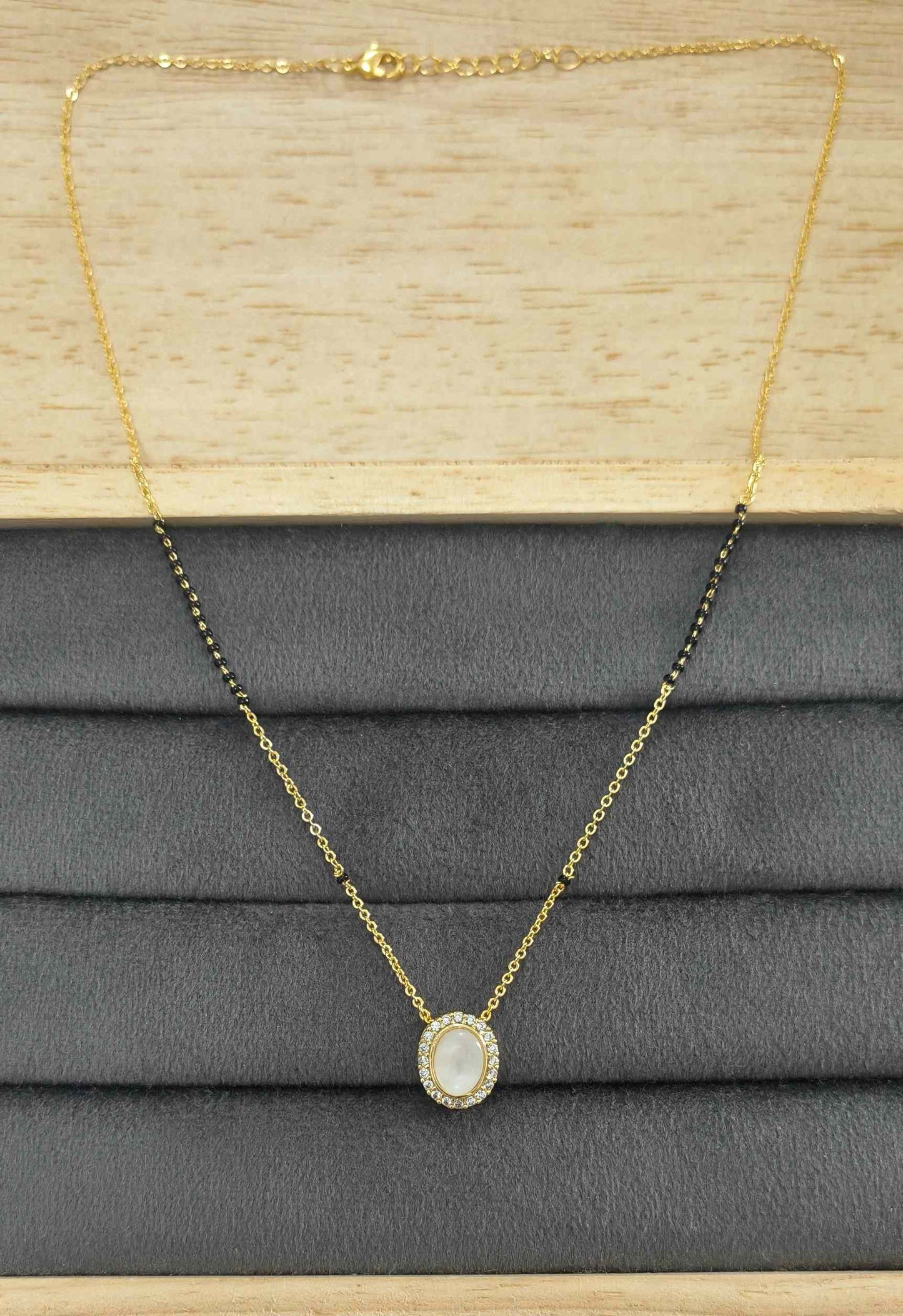 Anti Tarnish Mangalsutra White Stone Pendant 18K Gold Plated