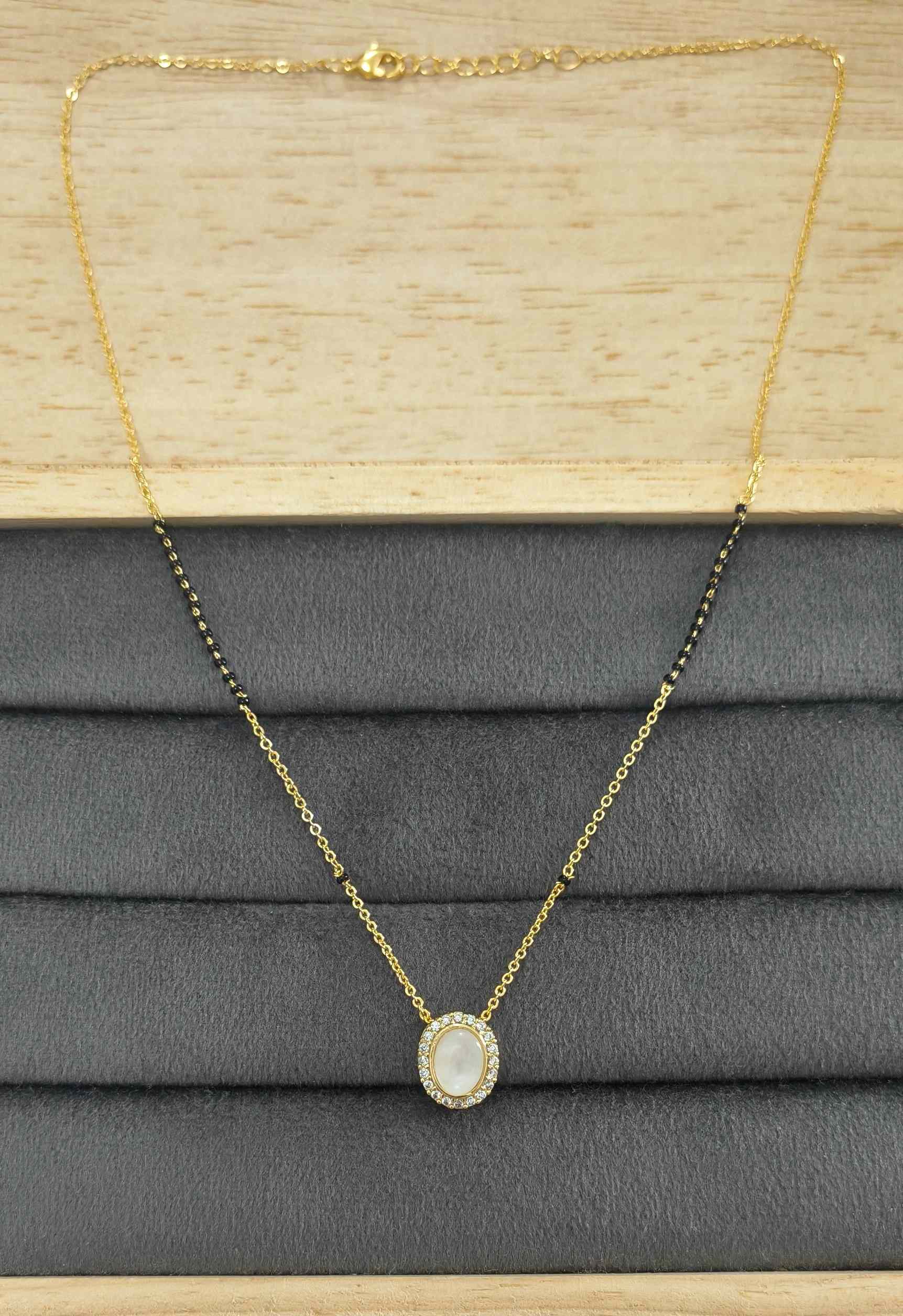 Anti Tarnish Mangalsutra White Stone Pendant 18K Gold Plated