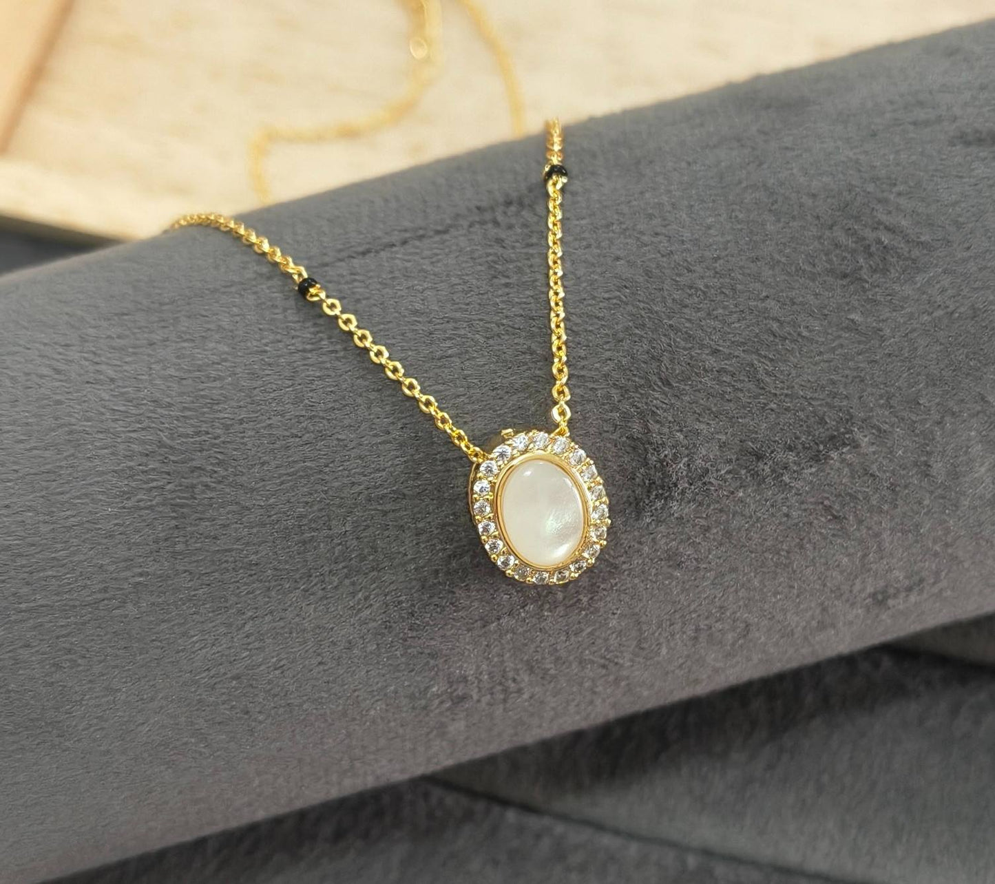 Anti Tarnish Mangalsutra White Stone Pendant 18K Gold Plated