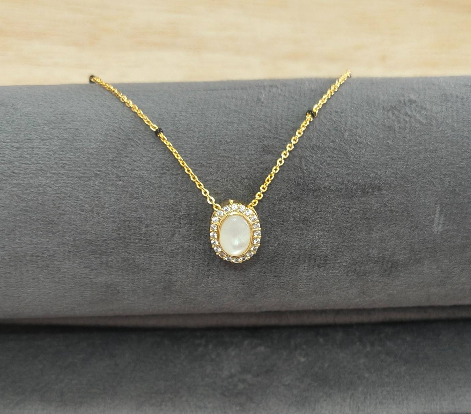 Anti Tarnish Mangalsutra White Stone Pendant 18K Gold Plated