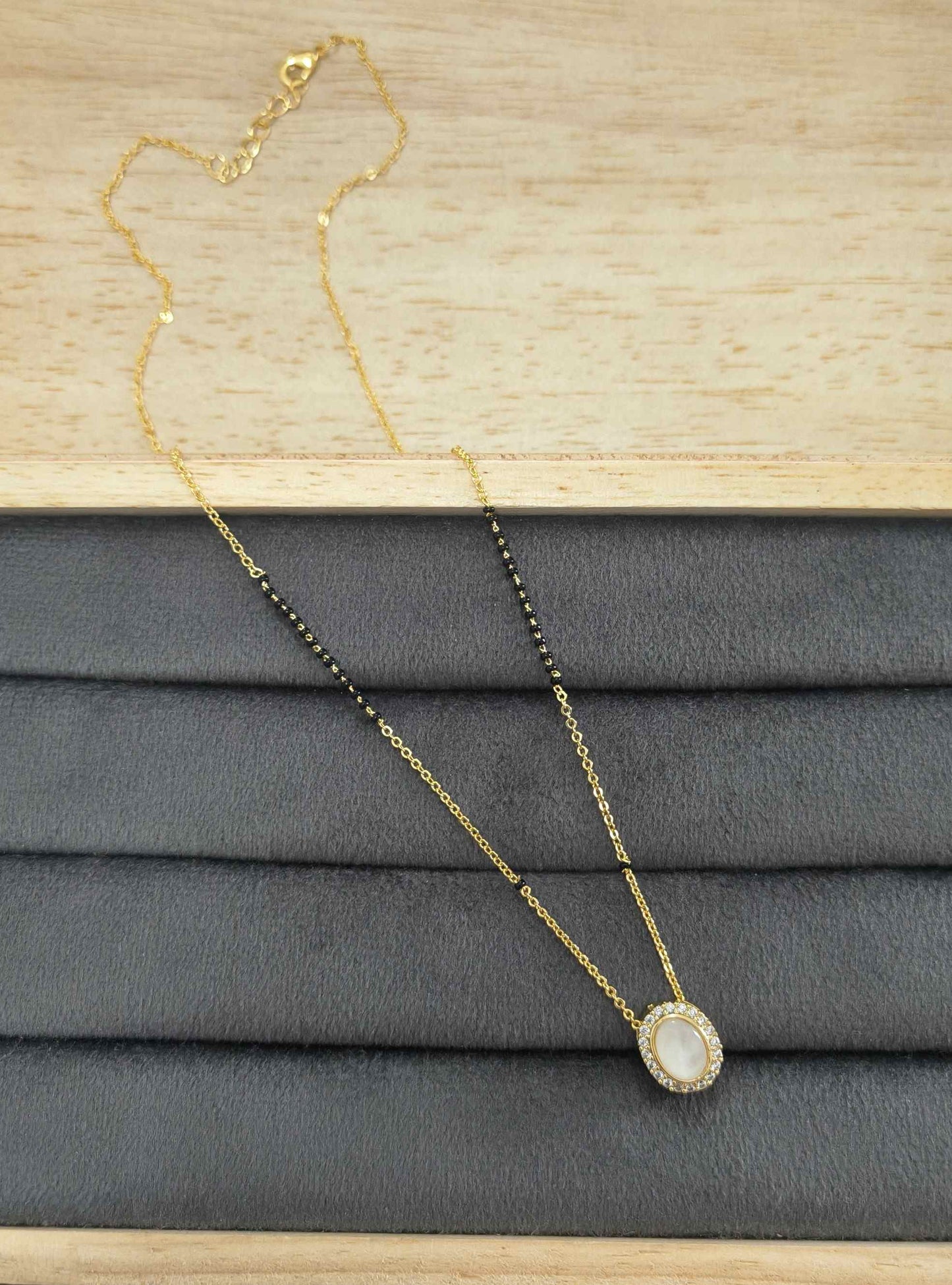 Anti Tarnish Mangalsutra White Stone Pendant 18K Gold Plated