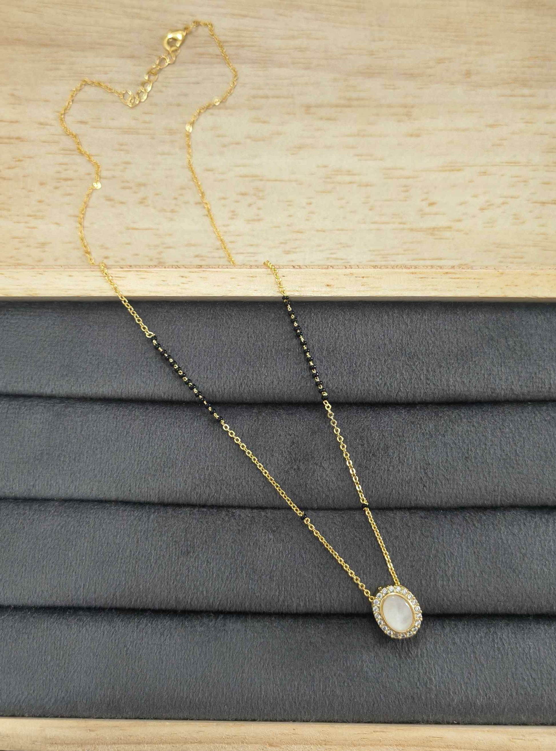 Anti Tarnish Mangalsutra White Stone Pendant 18K Gold Plated