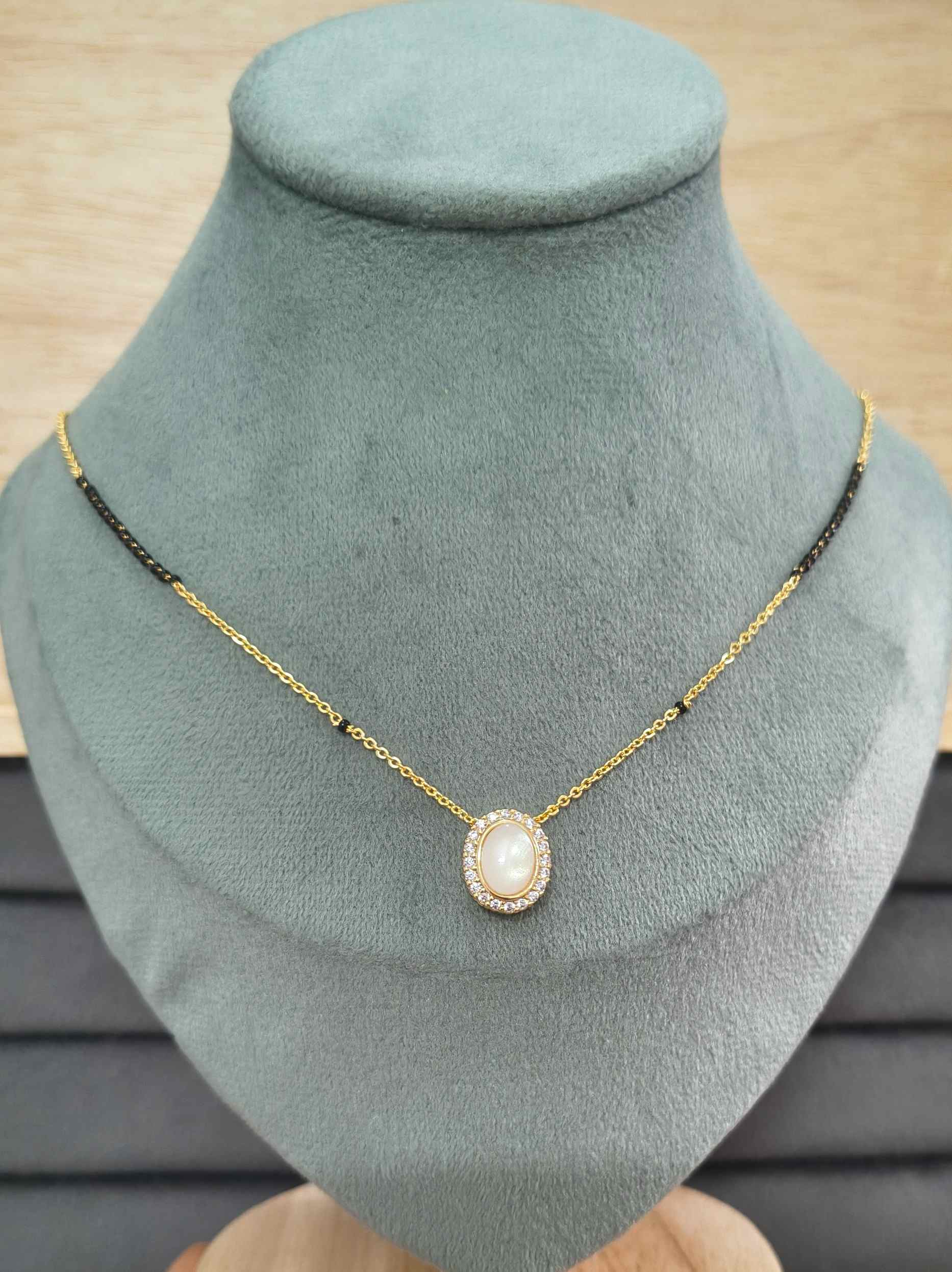 Anti Tarnish Mangalsutra White Stone Pendant 18K Gold Plated