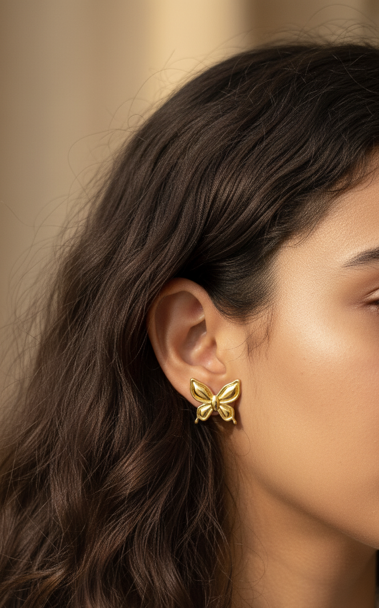 Anti Tarnish Mini Butterfly Earrings 18K Gold Plated