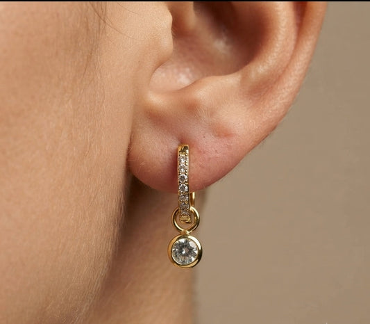 Anti Tarnish Mini Diamond Drop Earrings 18K Gold Plated