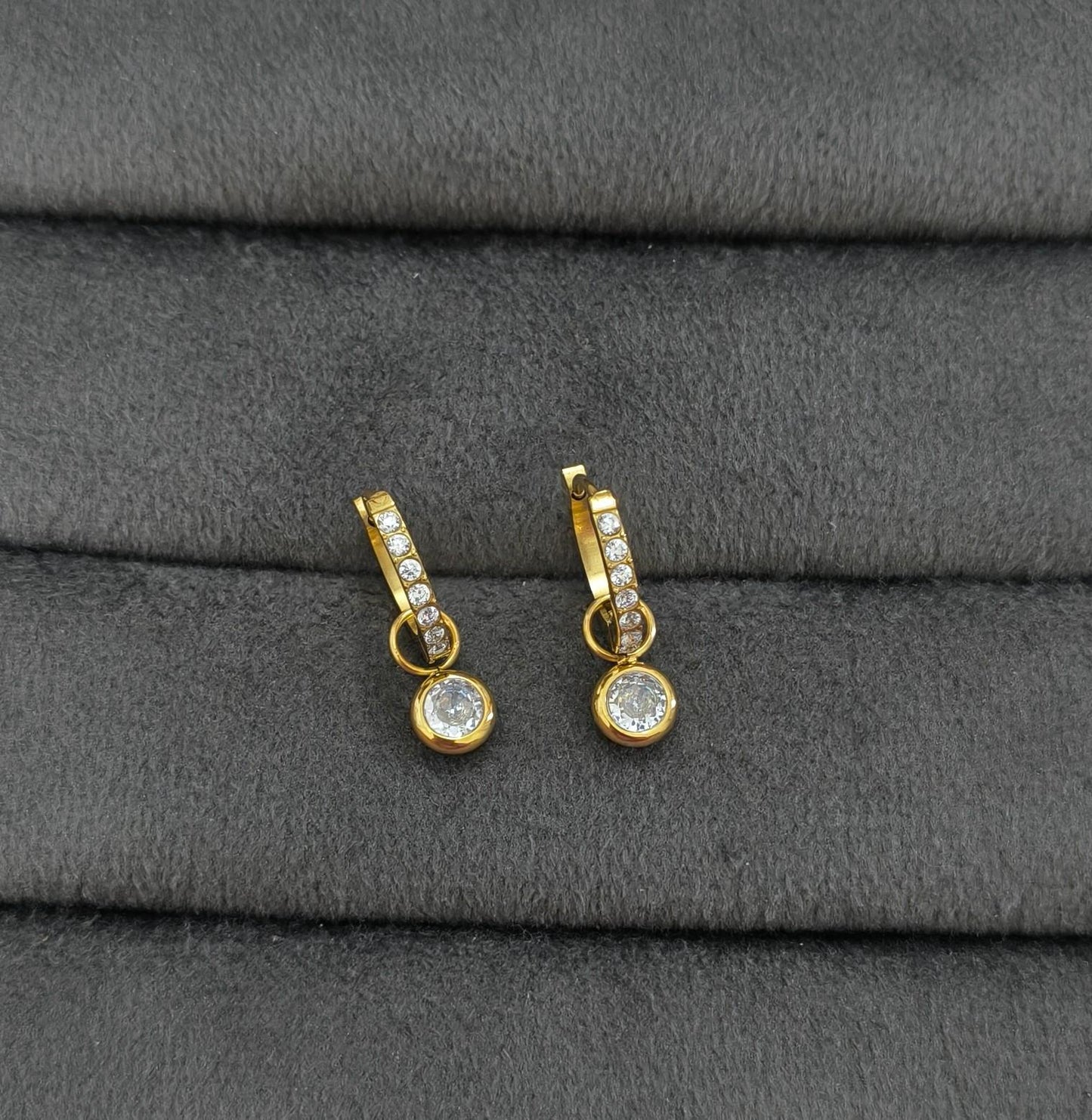 Anti Tarnish Mini Diamond Drop Earrings 18K Gold Plated