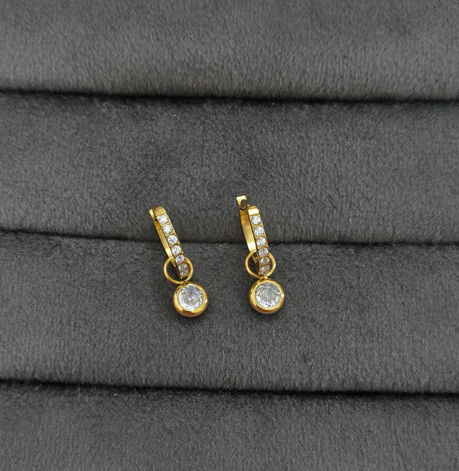 Anti Tarnish Mini Diamond Drop Earrings 18K Gold Plated