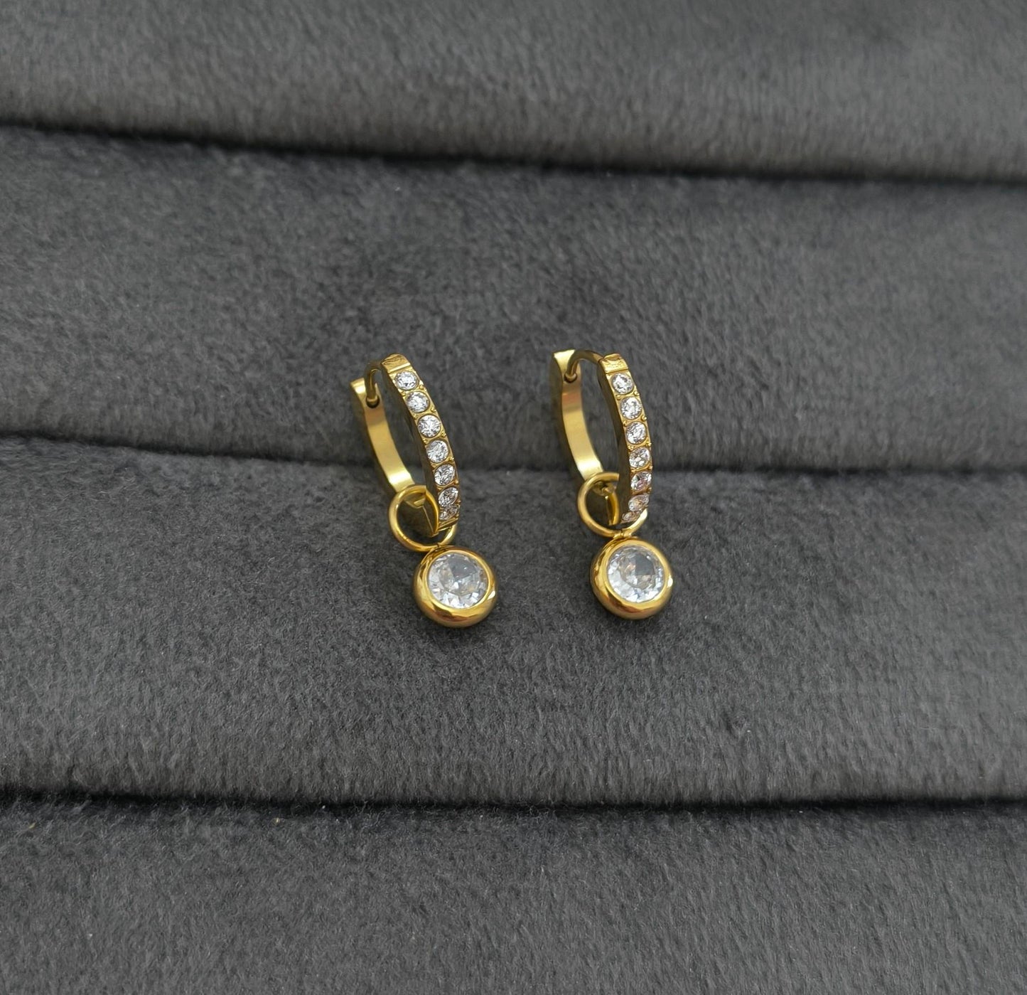 Anti Tarnish Mini Diamond Drop Earrings 18K Gold Plated
