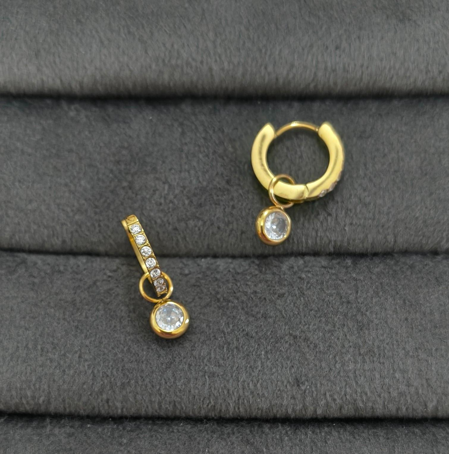 Anti Tarnish Mini Diamond Drop Earrings 18K Gold Plated