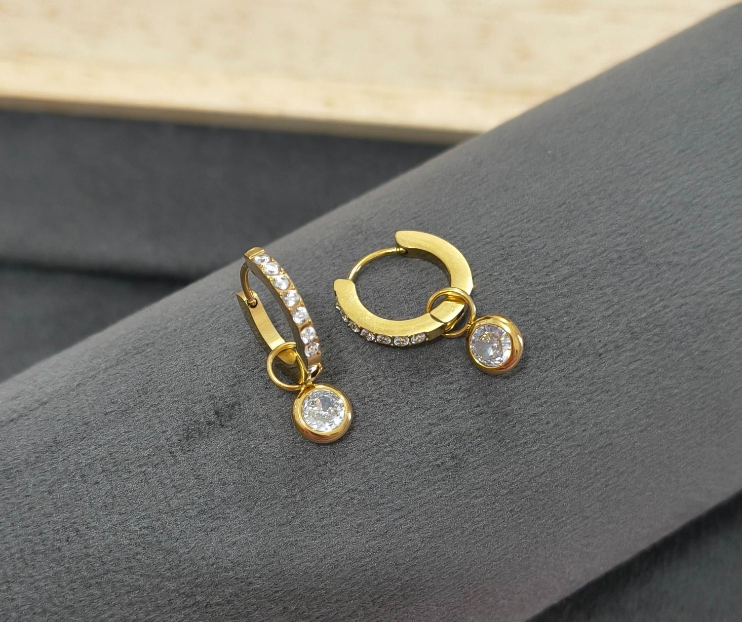 Anti Tarnish Mini Diamond Drop Earrings 18K Gold Plated
