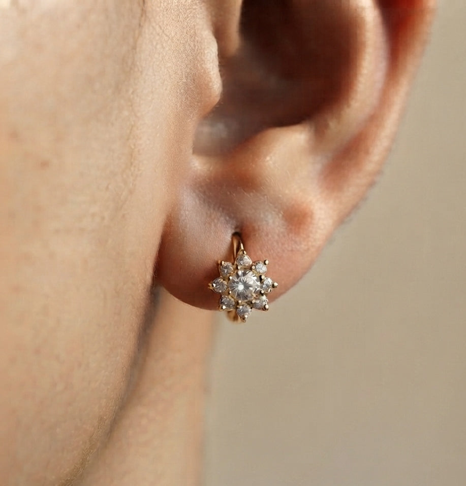 Anti Tarnish Mini Floral Diamond Hoop 18K Gold Plated