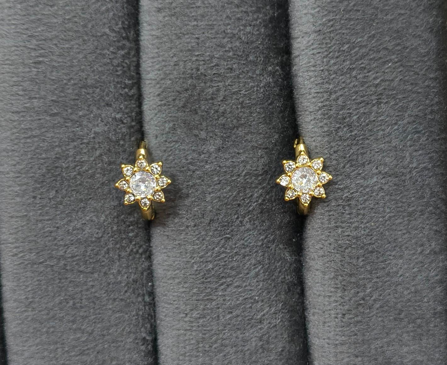 Anti Tarnish Mini Floral Diamond Hoop 18K Gold Plated