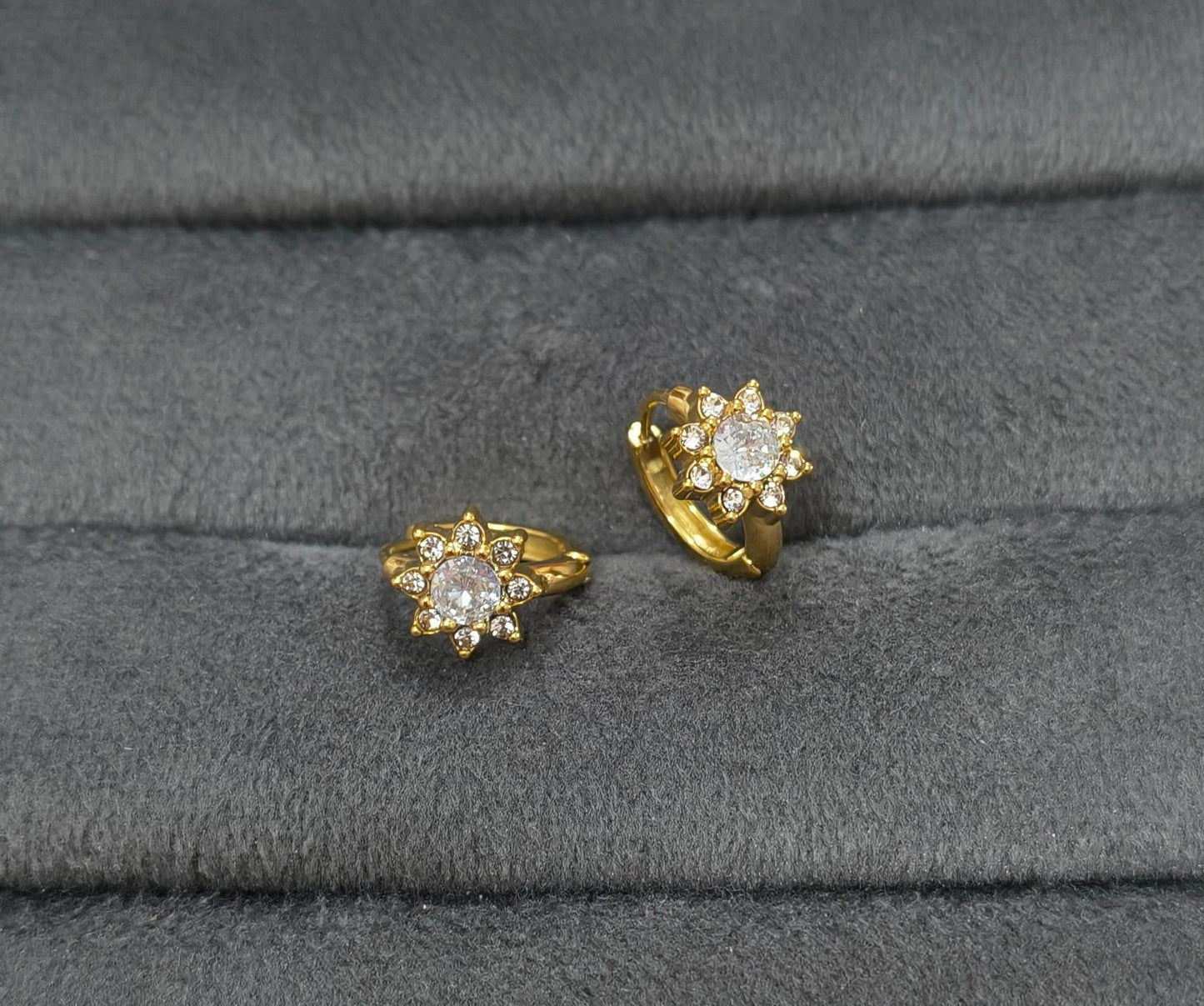 Anti Tarnish Mini Floral Diamond Hoop 18K Gold Plated