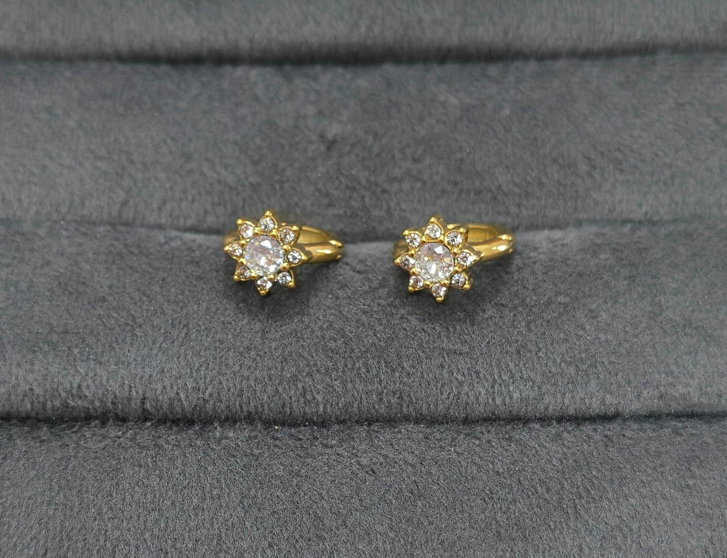Anti Tarnish Mini Floral Diamond Hoop 18K Gold Plated