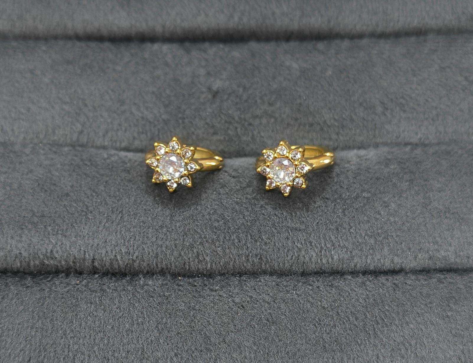 Anti Tarnish Mini Floral Diamond Hoop 18K Gold Plated
