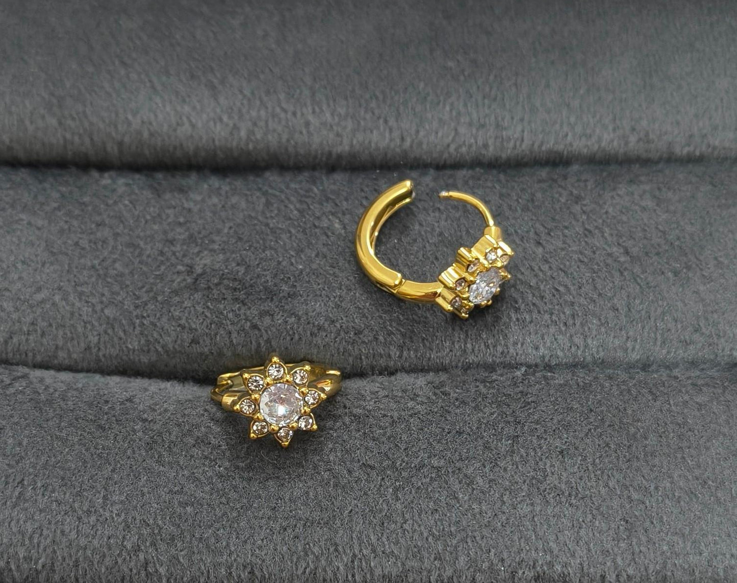 Anti Tarnish Mini Floral Diamond Hoop 18K Gold Plated