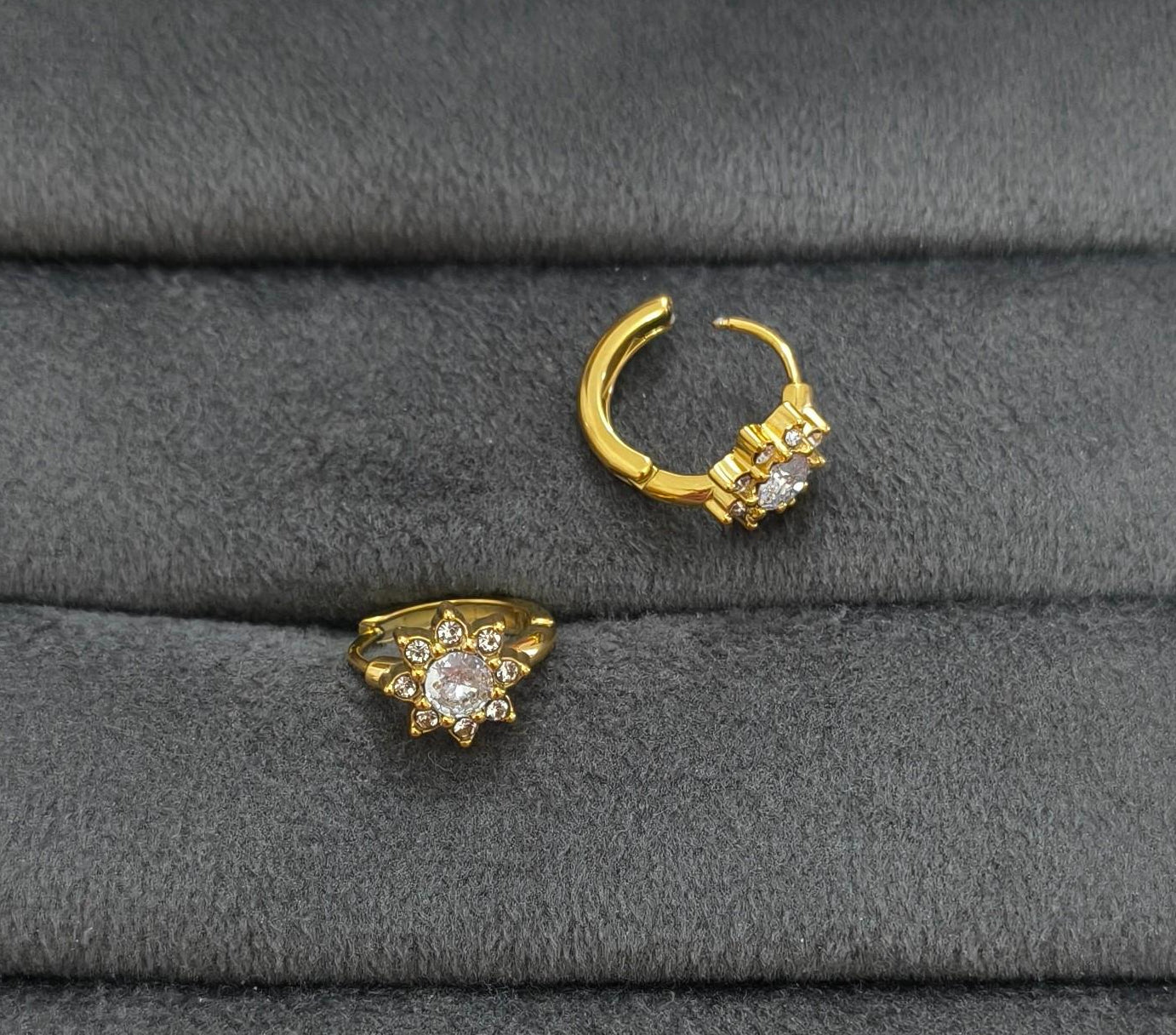 Anti Tarnish Mini Floral Diamond Hoop 18K Gold Plated