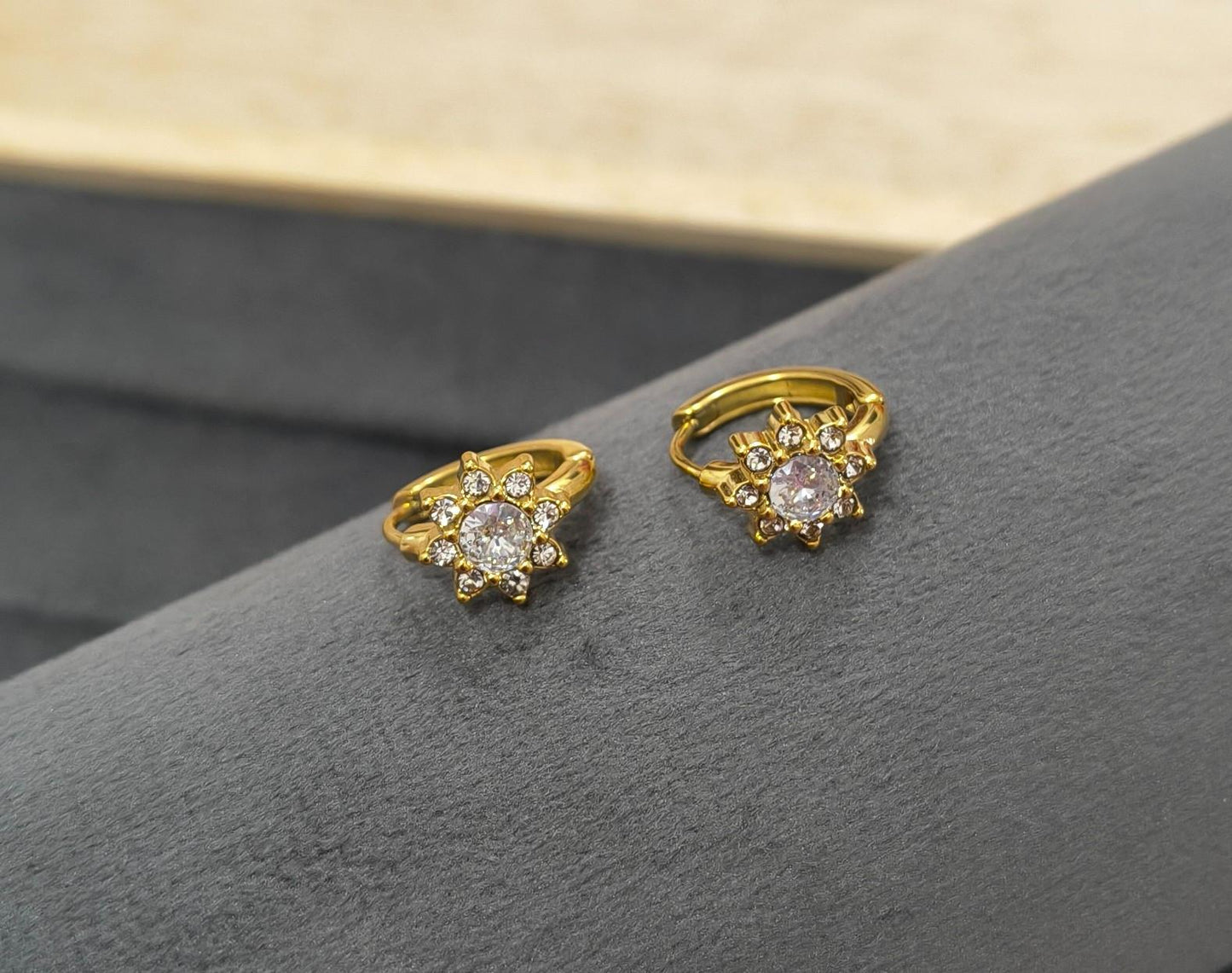 Anti Tarnish Mini Floral Diamond Hoop 18K Gold Plated