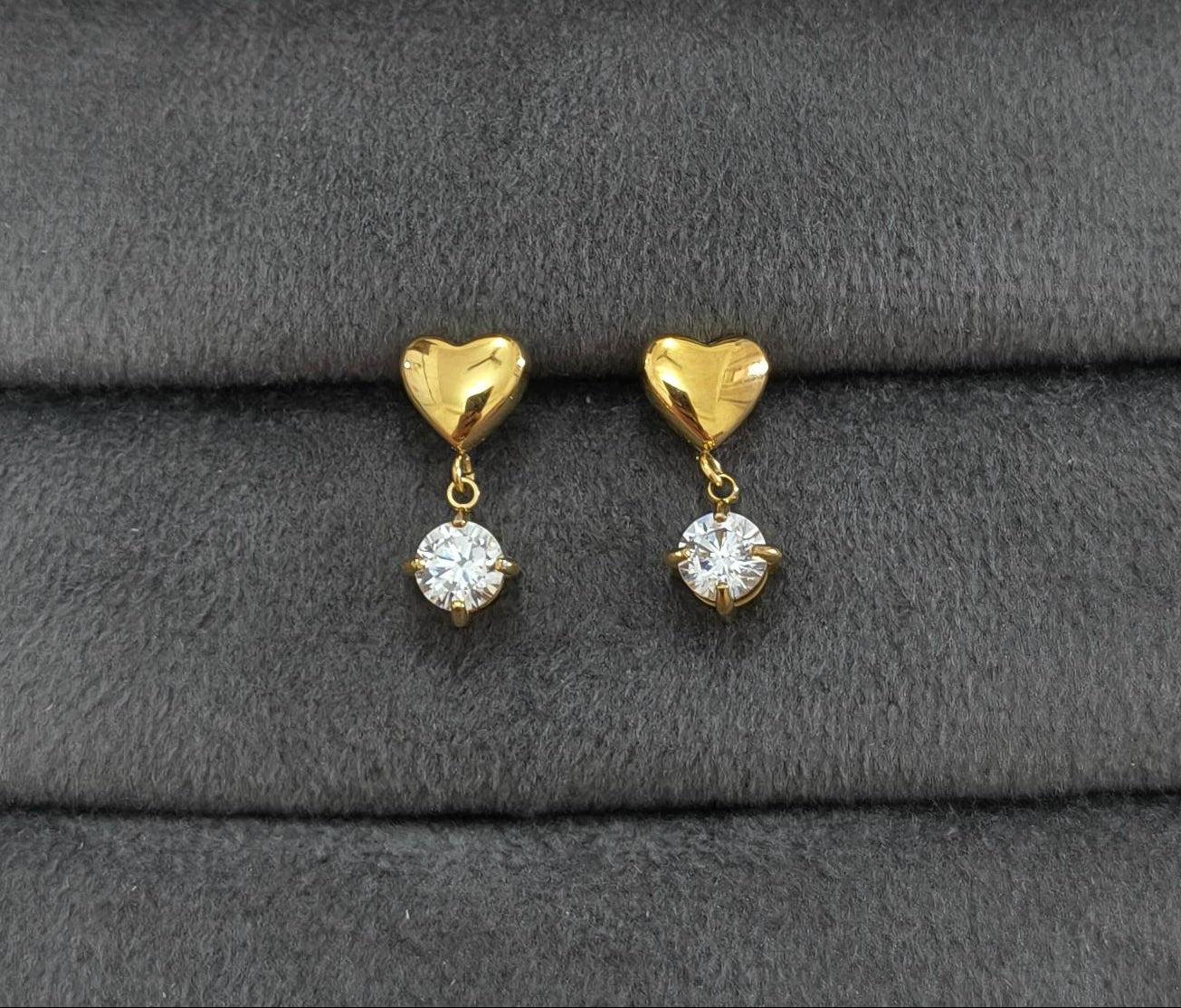 Anti Tarnish Mini Heart Drop Earrings 18K Gold Plated