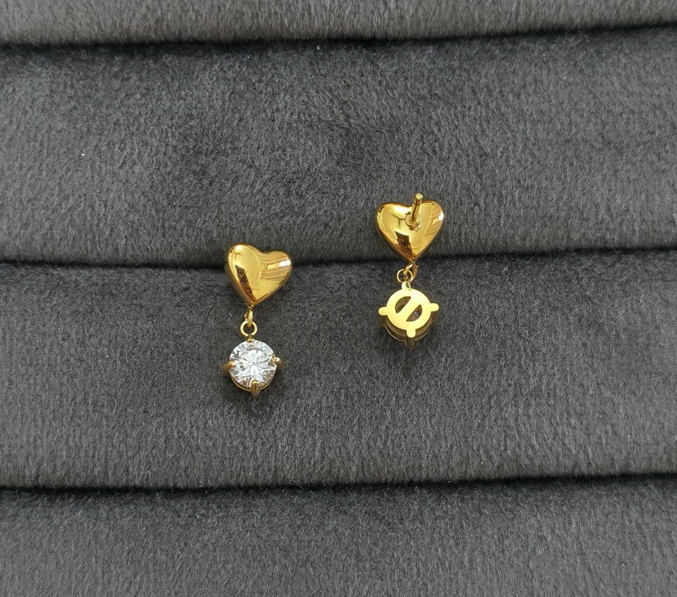 Anti Tarnish Mini Heart Drop Earrings 18K Gold Plated
