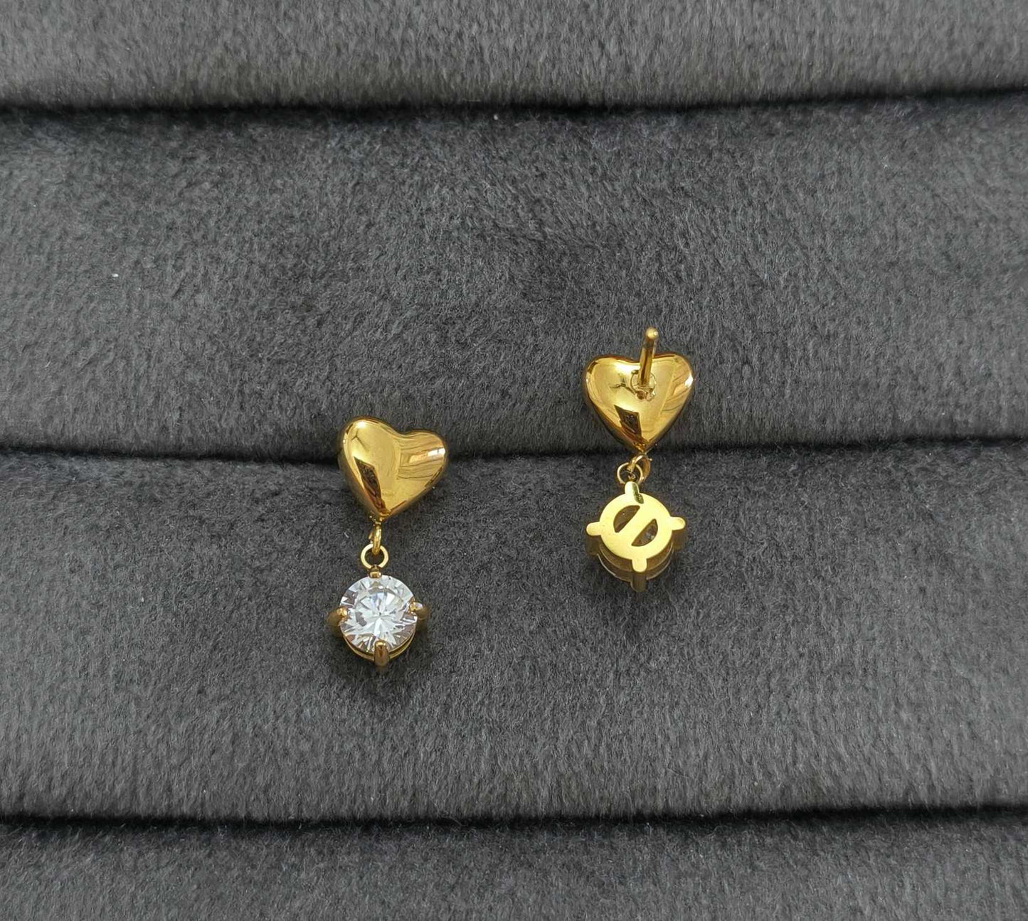 Anti Tarnish Mini Heart Drop Earrings 18K Gold Plated