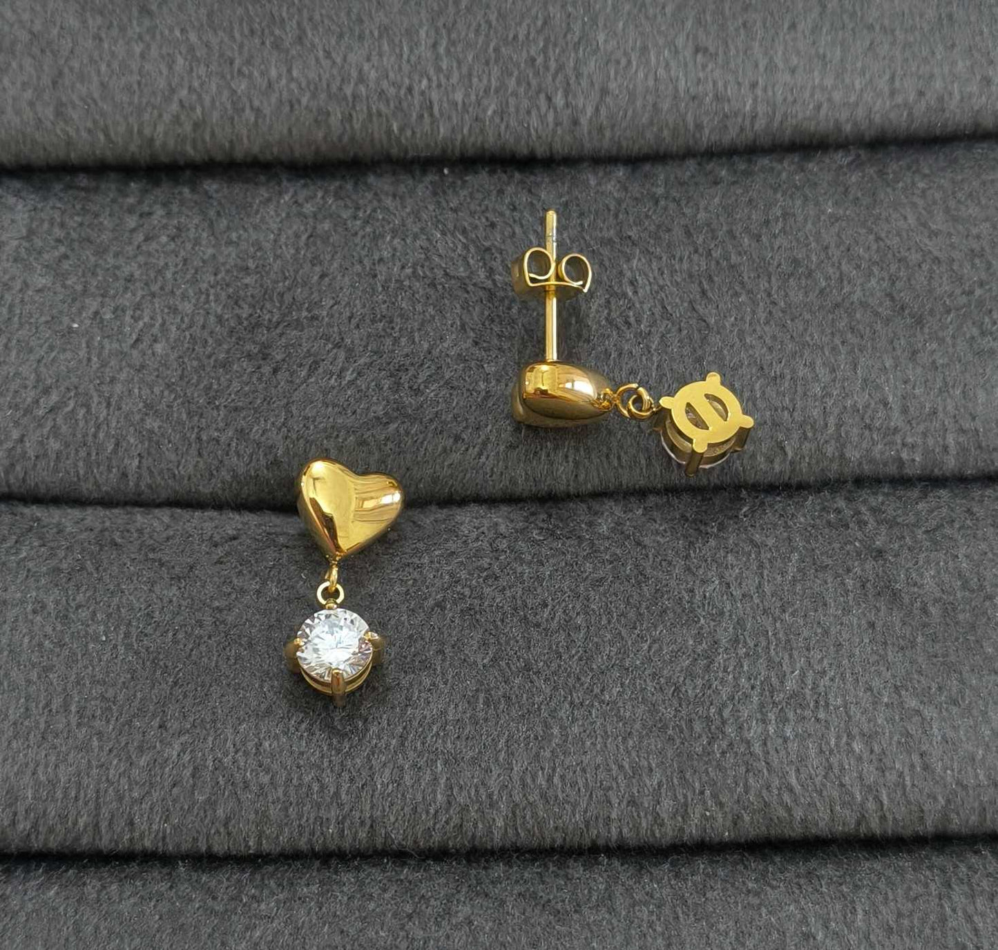 Anti Tarnish Mini Heart Drop Earrings 18K Gold Plated
