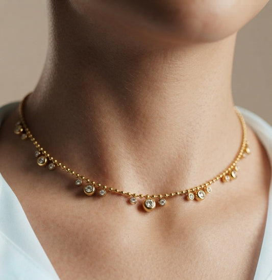 Anti Tarnish Multi Charm Solitaire Necklace 18K Gold Plated