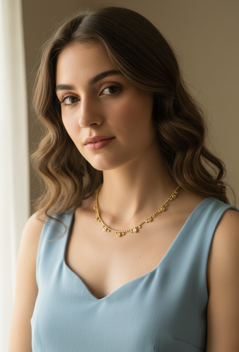 Anti Tarnish Multi Charm Solitaire Necklace 18K Gold Plated