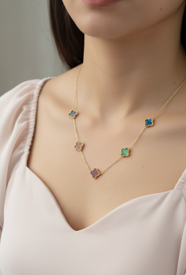 Anti Tarnish Multicolor Clover Necklace 18K Gold Plated