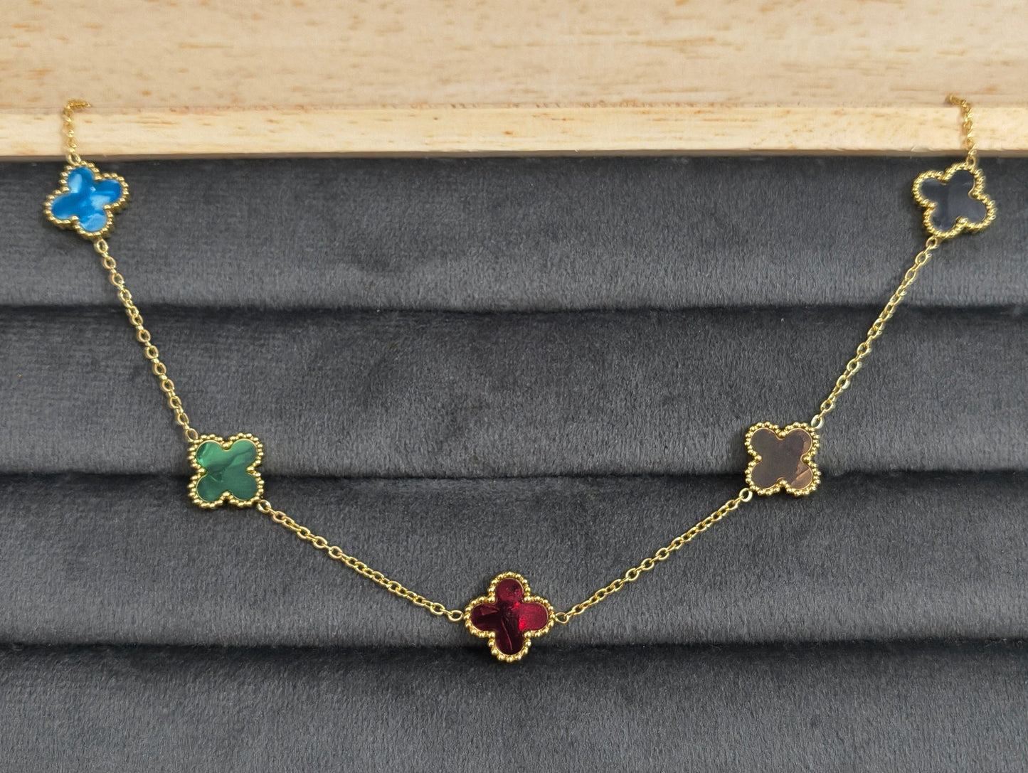 Anti Tarnish Multicolor Clover Necklace 18K Gold Plated