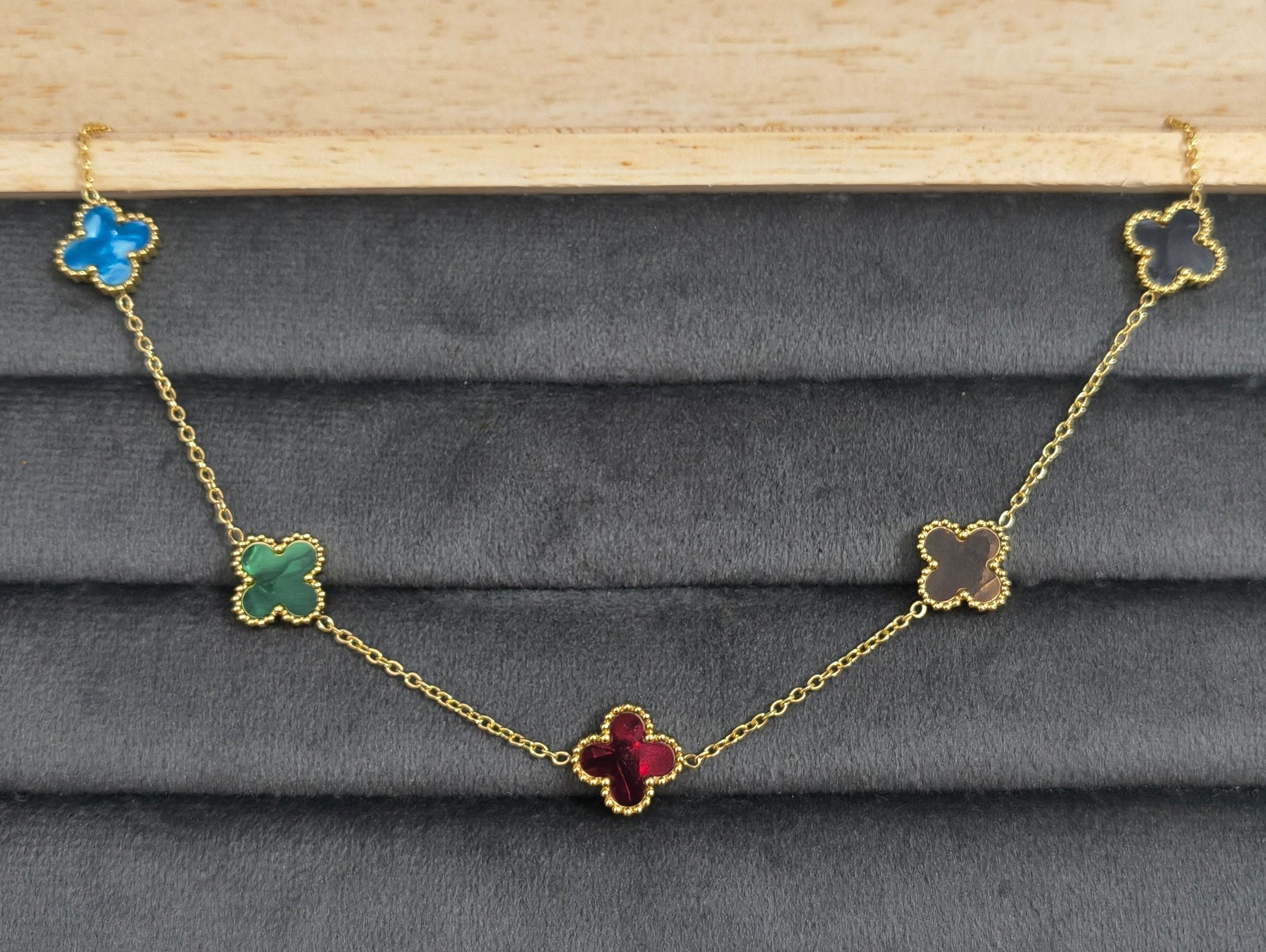 Anti Tarnish Multicolor Clover Necklace 18K Gold Plated