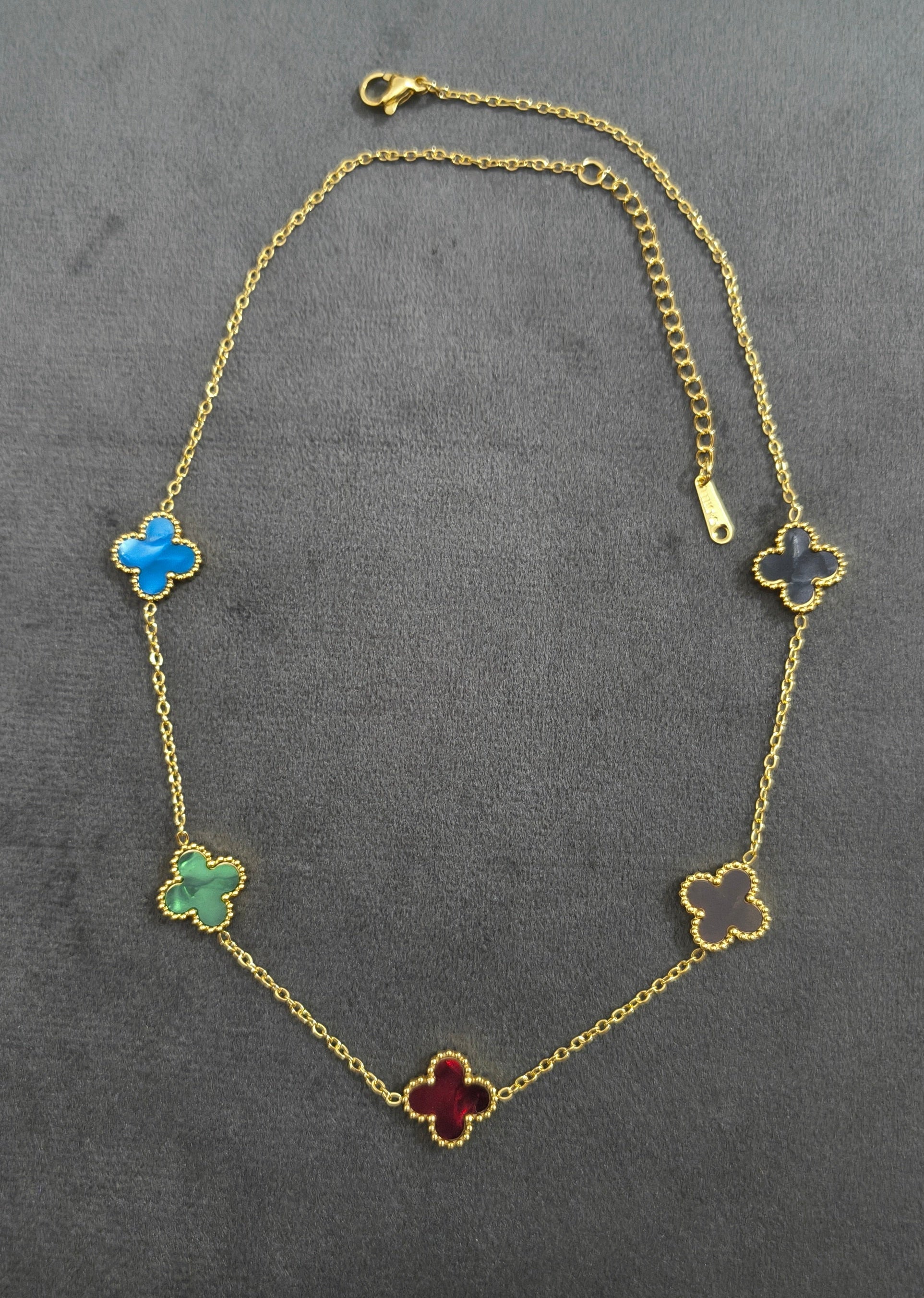 Anti Tarnish Multicolor Clover Necklace 18K Gold Plated