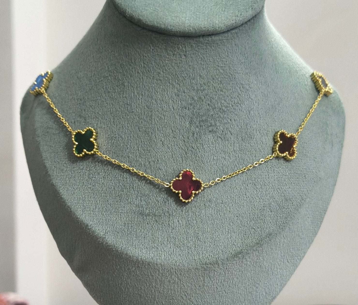 Anti Tarnish Multicolor Clover Necklace 18K Gold Plated