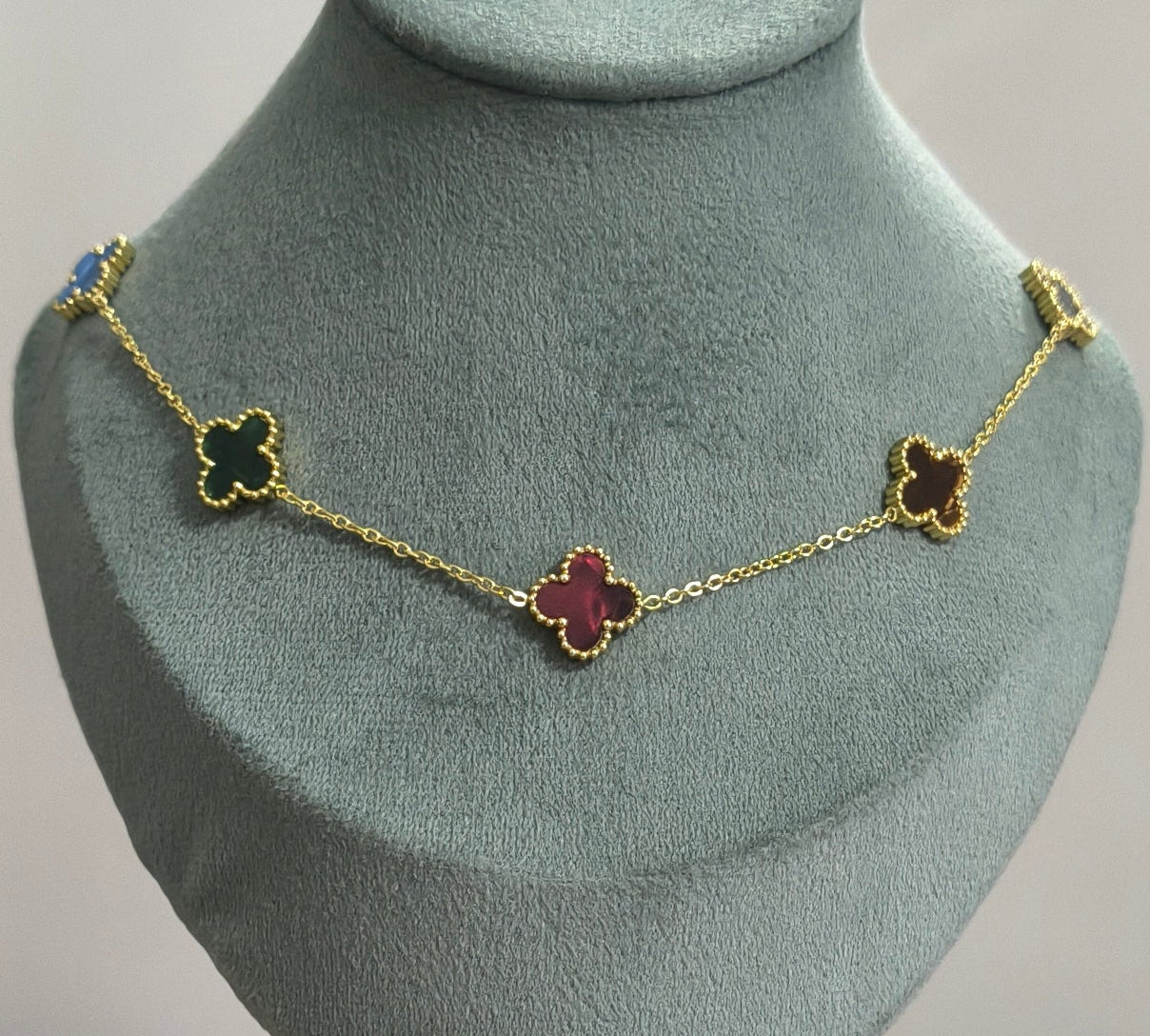 Anti Tarnish Multicolor Clover Necklace 18K Gold Plated
