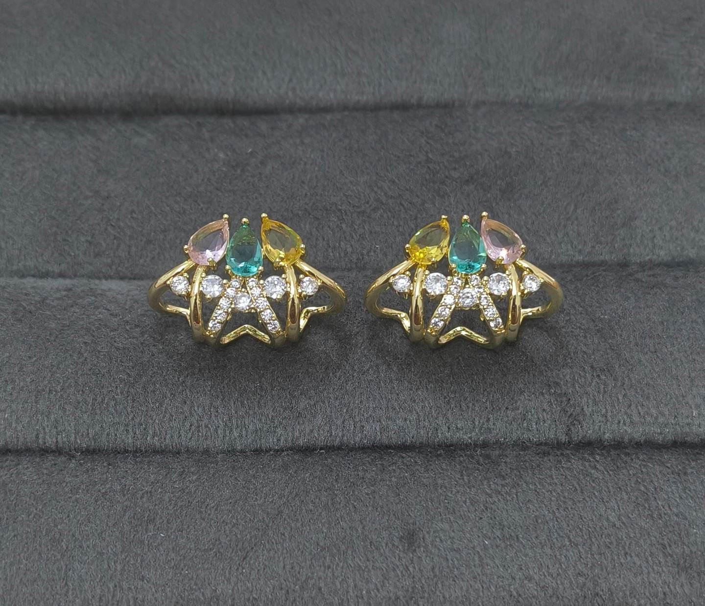 Anti Tarnish Multicolor Crown Stud Earrings 18K Gold Plated