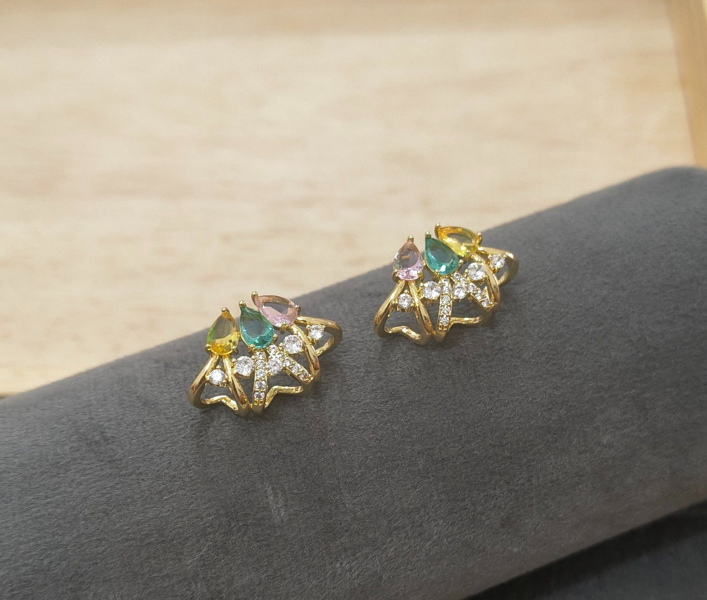Anti Tarnish Multicolor Crown Stud Earrings 18K Gold Plated