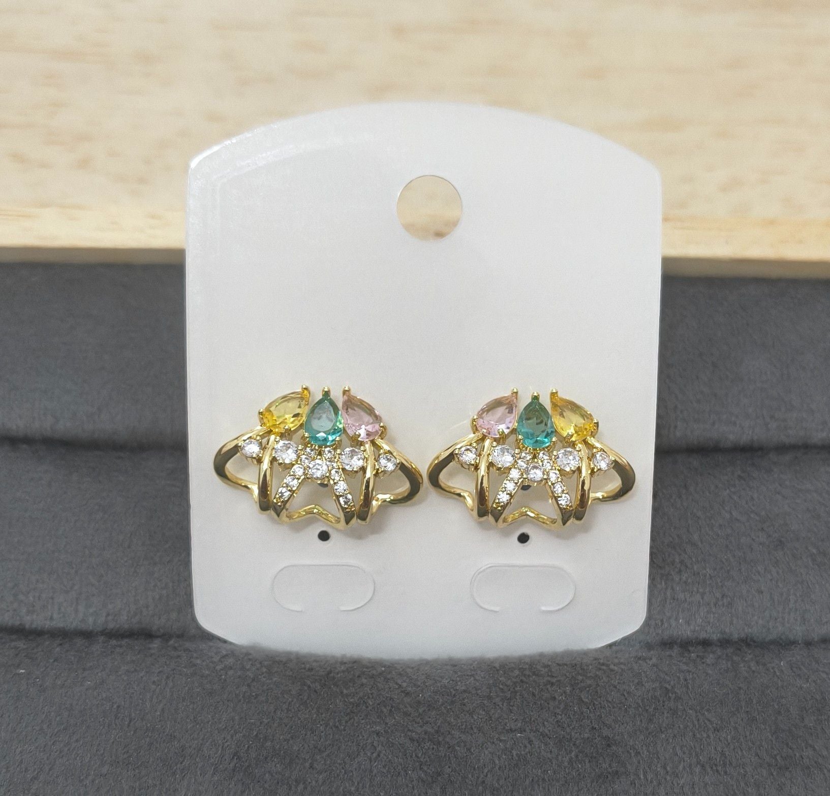 Anti Tarnish Multicolor Crown Stud Earrings 18K Gold Plated