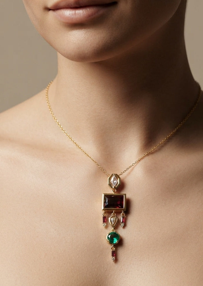 Anti Tarnish Multicolor Diamond Necklace 18K Gold Plated