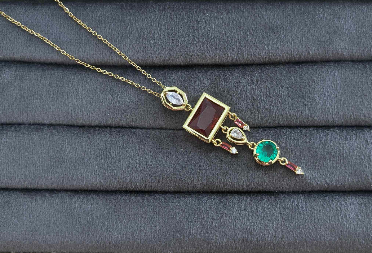 Anti Tarnish Multicolor Diamond Necklace 18K Gold Plated