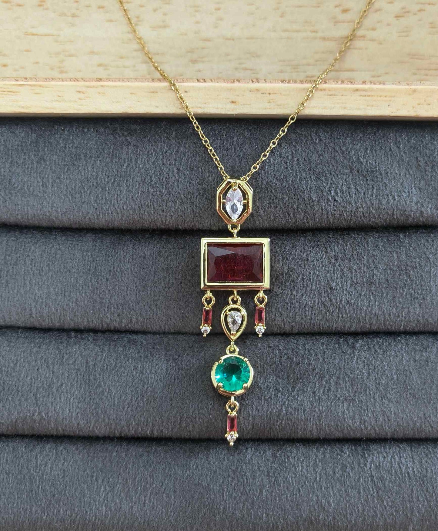 Anti Tarnish Multicolor Diamond Necklace 18K Gold Plated