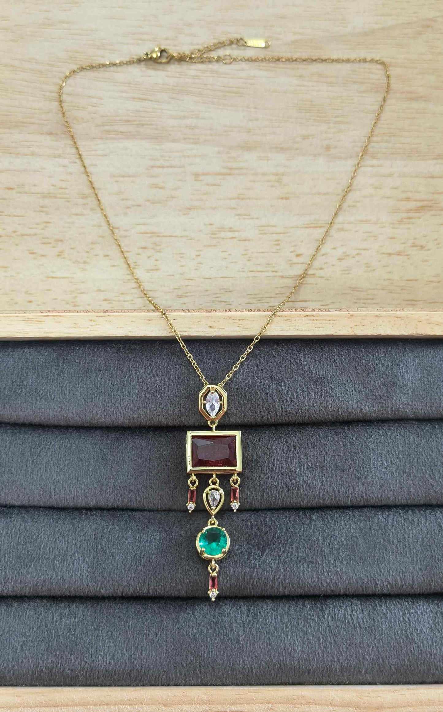 Anti Tarnish Multicolor Diamond Necklace 18K Gold Plated