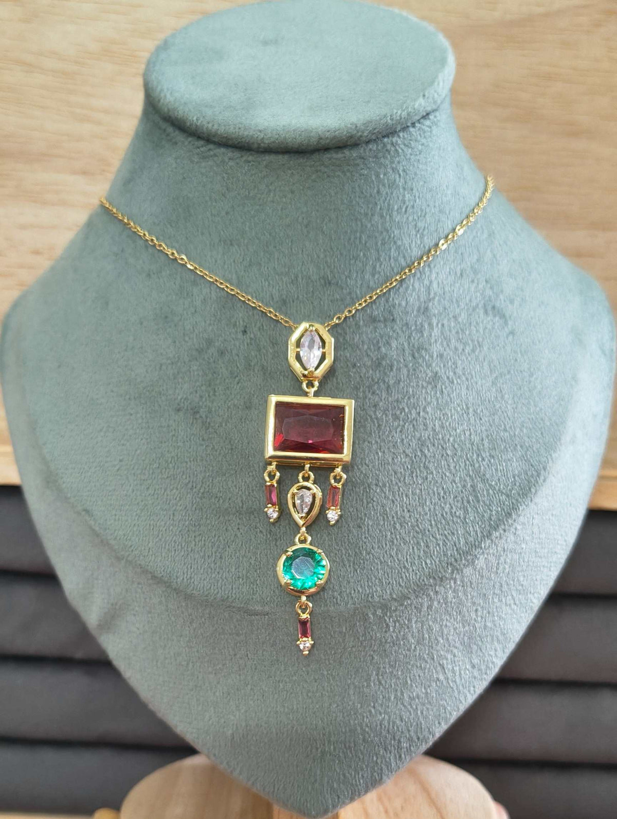 Anti Tarnish Multicolor Diamond Necklace 18K Gold Plated