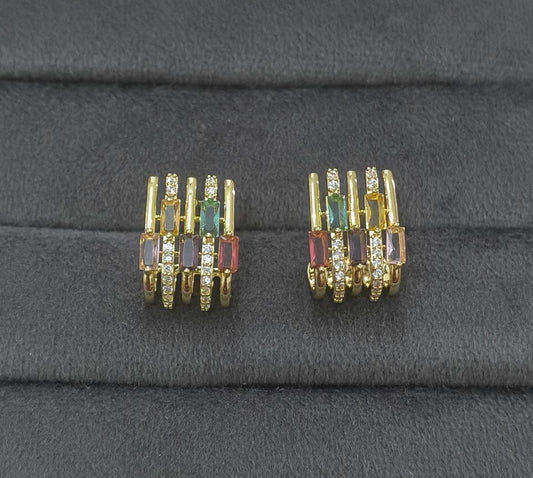Anti Tarnish Multicolor Lines Stud Earrings 18K Gold Plated