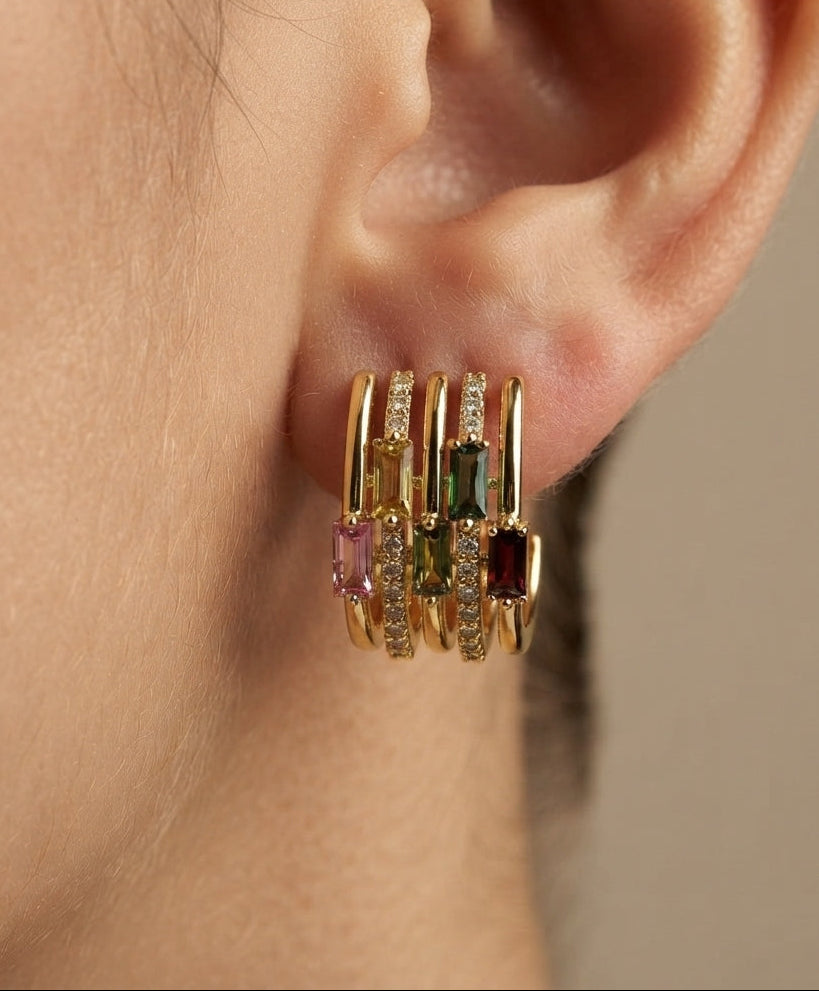 Anti Tarnish Multicolor Lines Stud Earrings 18K Gold Plated