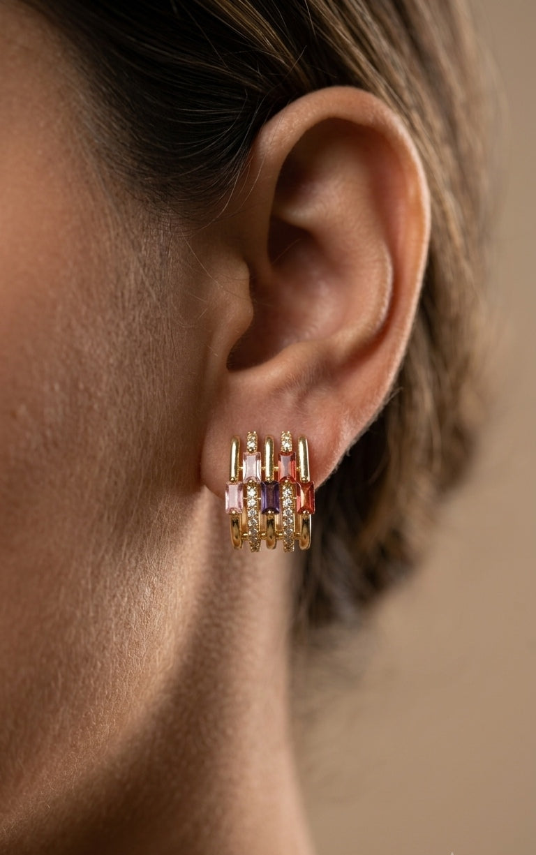 Anti Tarnish Multicolor Lines Stud Earrings 18K Gold Plated