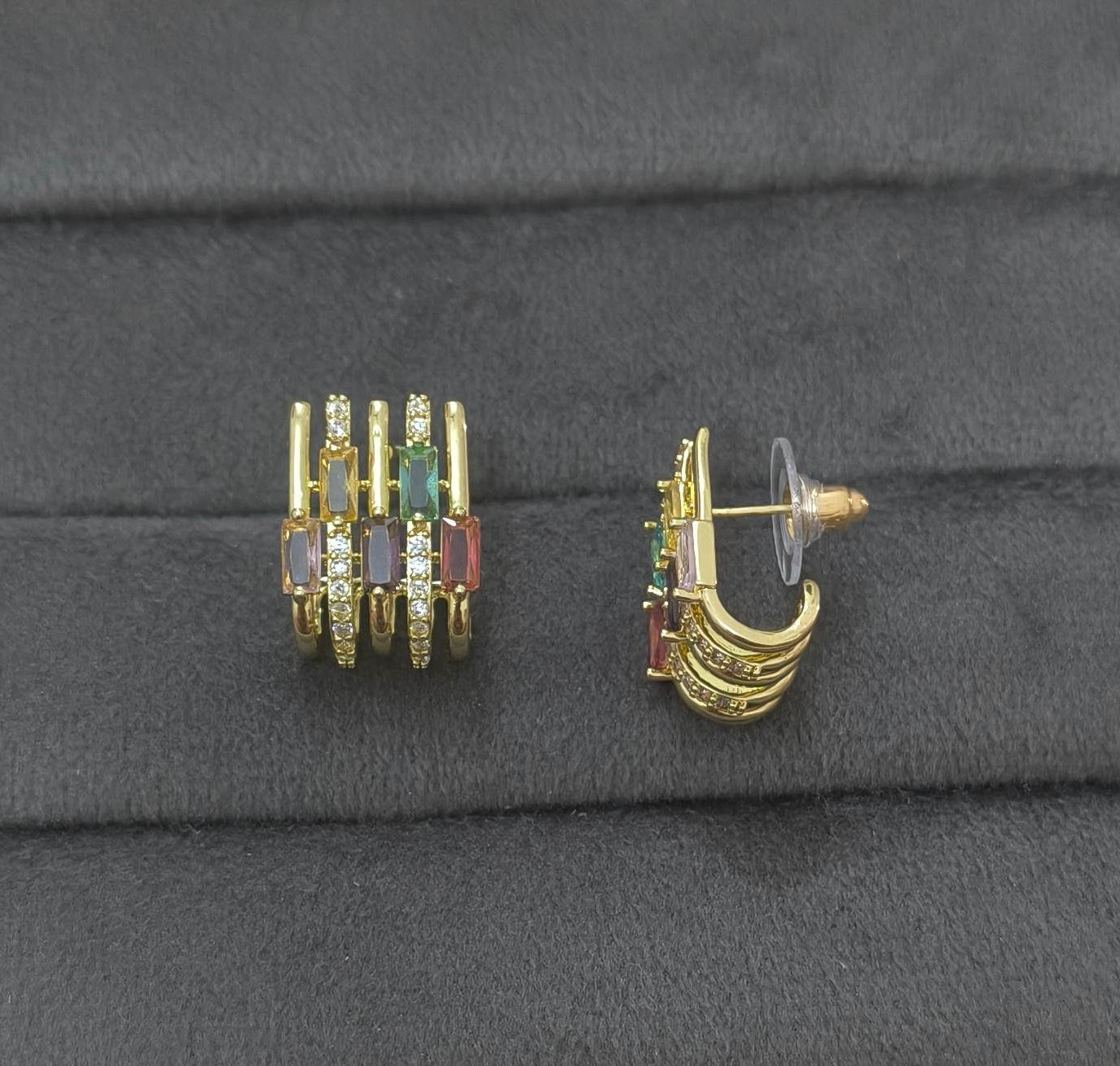 Anti Tarnish Multicolor Lines Stud Earrings 18K Gold Plated