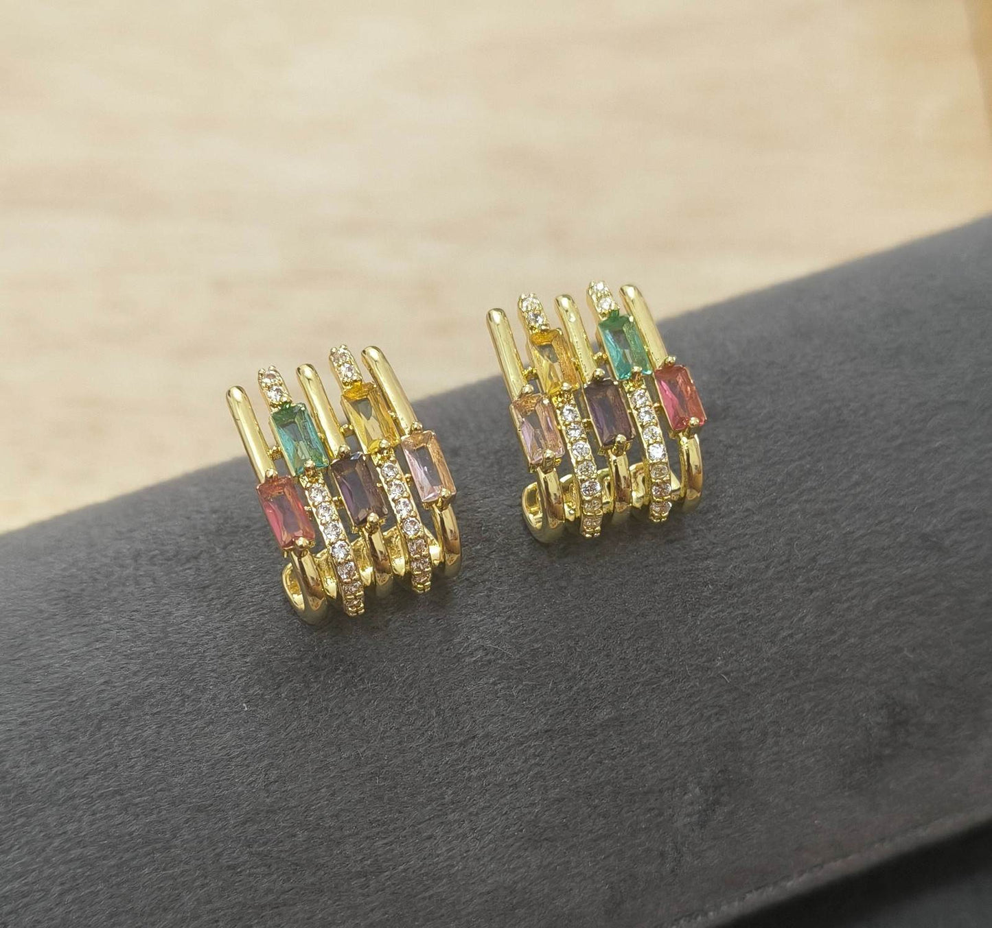 Anti Tarnish Multicolor Lines Stud Earrings 18K Gold Plated