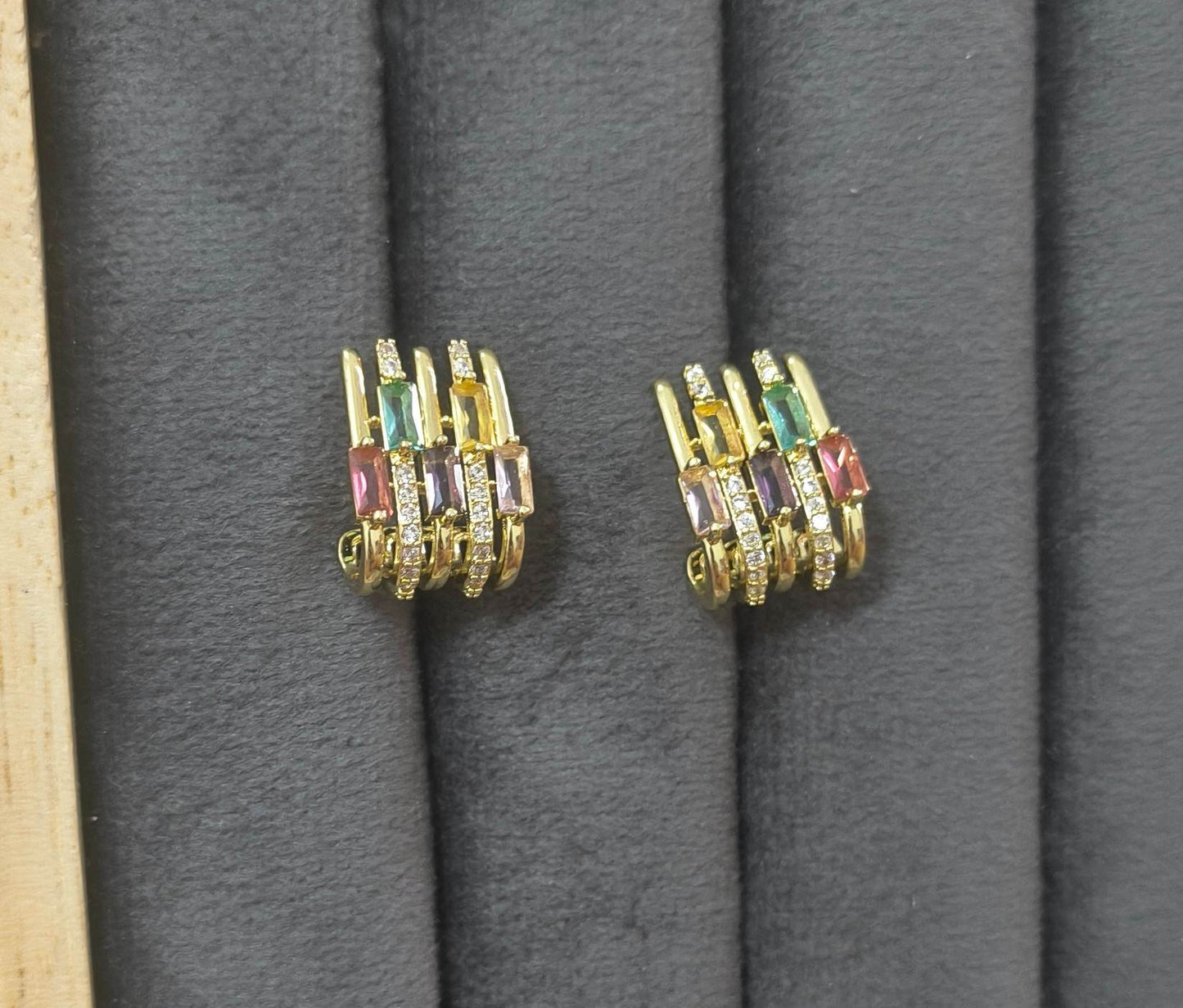 Anti Tarnish Multicolor Lines Stud Earrings 18K Gold Plated